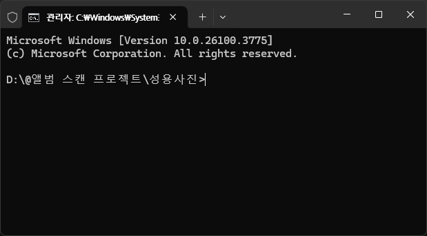 파일명 한번에 변경하기 명령프롬프트 실행된 모습